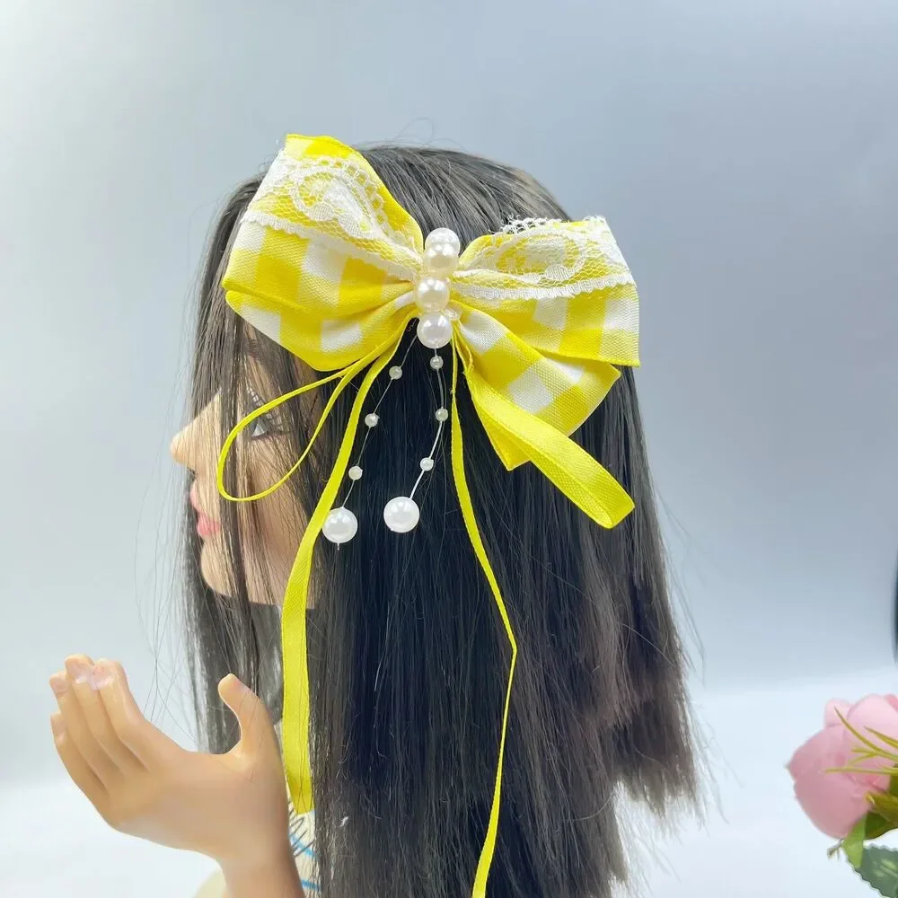 Hair Bow Clip Yellow Hairpin Wih Beads For Girls